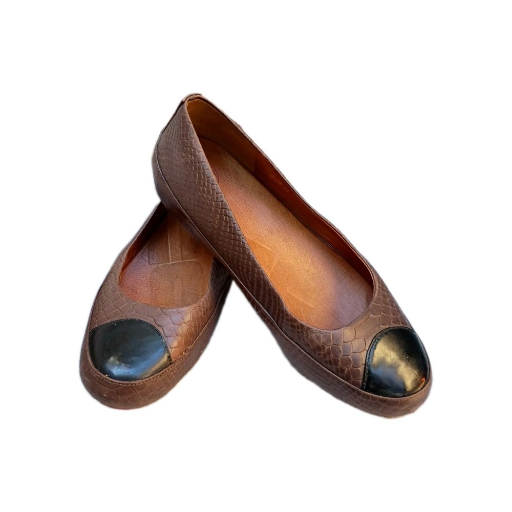 FitFlop Rachel Brown Leather Snake Embossed Flats Loafers Biomimetix Size 42